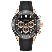 MEGIR Fashion Watch For Men Silicone Strap Sport Chronograph Quartz Waterproof Man Wristwatch With Calendar Date 24-hour Display