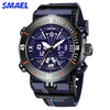 SMAEL Sport Watch Men Fashion Dual Display Alarm Blue Back Light  Waterproof Military Chrono Multiple Time Zone Male Watches