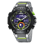 SMAEL Sport Digital Watches For Men Alloy Case Dual Display Analog Quartz Watch Sports Student Stopwatch Electronic Wristwatch